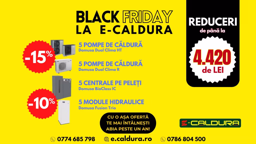 black friday e-caldura reduceri pompa de caldura centrala termica peleti domusa dual clima bio class fusion trio